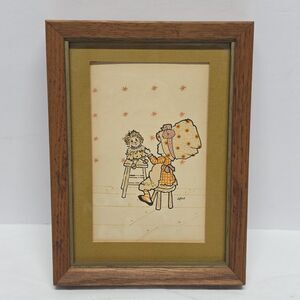 VTG MCM Holly Hobbie Graphic Drawing Framed Wall Art Nursery Decor Signed Lynn
